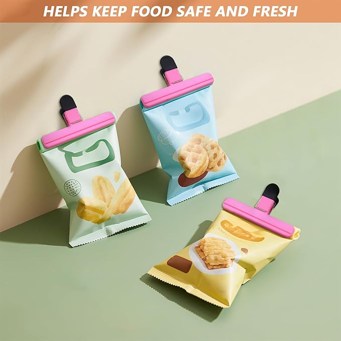 12Pack Large Chip,ULIFESTAR Food Clips,Upgrade Wide Open Bag Clips for Food Storage with Air Tight Seal Grip,Assorted Color(Pink 15.3 * 8.6 * 2.5cm/6.02 * 3.39 * 0.98")