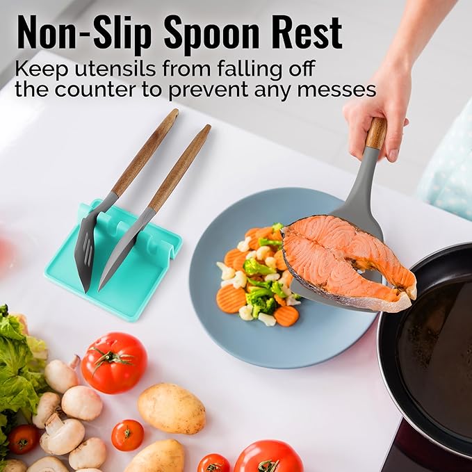 Zulay Kitchen Silicone Utensil Rest with Drip Pad for Multiple Utensils - BPA-Free, Heat-Resistant Spoon Rest & Spoon Holder for Stove Top - Kitchen Utensil Holder for Ladles & Tongs - Aqua