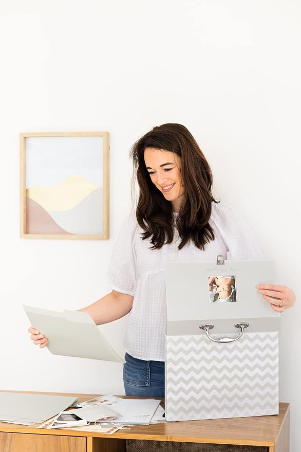 Pearhead Baby Briefcase and Document Organizer, All In One Expanding File Folder, Baby's Paperwork and Records, Newborn Keepsake and Memory Box with Labels, Baby Girl or Baby Boy Gift, Gray Chevron | All In One Expanding File Folder Set, Organize Baby'...