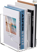 HeZone Acrylic Magazine Rack File Holder Desk Organizers and Storage 2-Pack Small Clear Acrylic Vertical Magazine Holder Book Stand for Office Desk