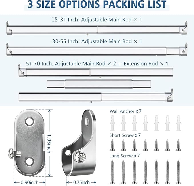 Adjustable Oval Closet Rod, 30-55 Inch, 90 Lbs Heavy Duty (Chrome)