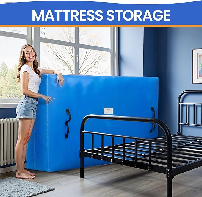 BAGAIL Mattress Bags for Moving, Mattress Covers with Heavy Duty Handles, Reusable Mattress Storage Bag for Moving Supplies(Blue, Full)