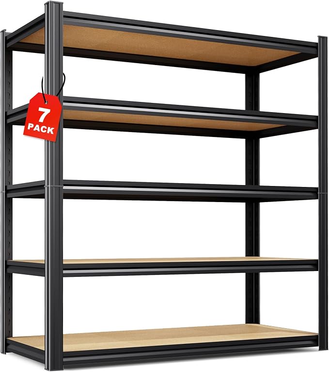 Set of 7-46" W Garage Shelving-2050 lbs 5 Tier Storage Shelves,Adjustable Heavy Duty Metal Shelving Unit and Storage Large Rack,Utility Steel Shelf for Warehouse Industrial Pantry 71"x46"x18"