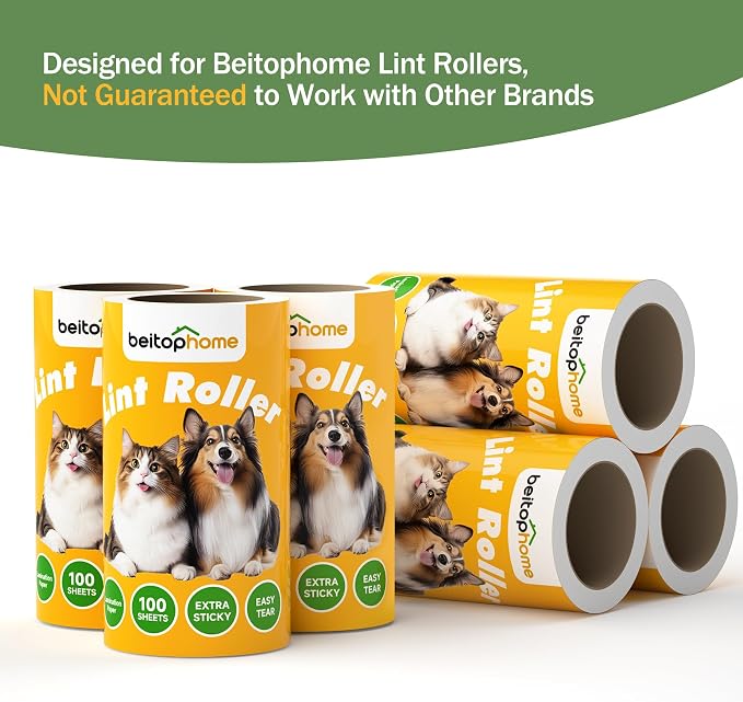 Lint Roller Refills for Pet Hair, 600 Sheets, Standard Size | Extra Sticky Replacement Rolls for beitophome Handles, No Handle