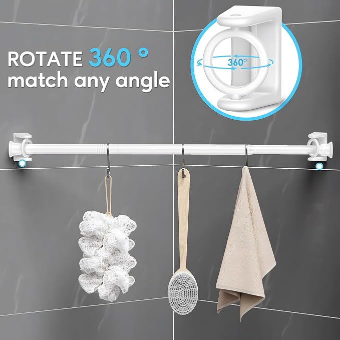 AIZESI 1PCS Spring Tension Curtain Rods 24 to 46 Inch White Tension Rod Spring Curtain Rod Short Curtains Rod 's Tension Adjustable Curtain Rods for Window, (With One Set Rod's Holder)