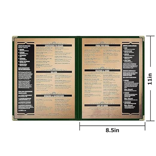 Goodsmart Restaurant Menu Covers - 25 Pack Green2-Page/4-View 8.5" x 11", Side-Loading Vinyl Menu Holders, Clear Sleeves, Double-Stitched Edge, Leather-Style Café Menu Covers with Gold Corners