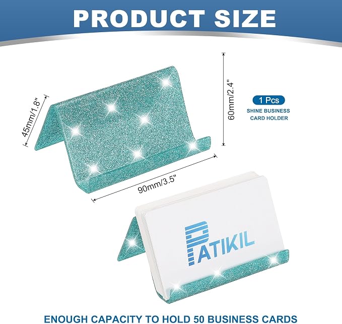 PATIKIL Business Card Holder for Desk, Acrylic Business Card Holders Shine Card Stand Organizer Cards Display for Office Exhibition, Lake Blue