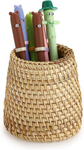 BTSKY Rattan Pen Cup, Handmade Desk Pencil Holders Makeup Brush Holder Multi-Functional Woven Basket Office&Home Desktop Organizer(Cone)