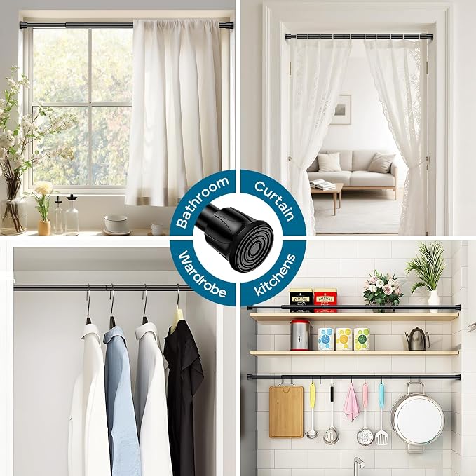 AIZESI Spring Tension Curtain Rods Short Tension Rod (Black,28" to 48"-1Pcs)