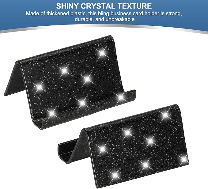 PATIKIL Business Card Holder for Desk, Acrylic Business Card Holders Shine Card Stand Organizer Cards Display for Office Exhibition, Black