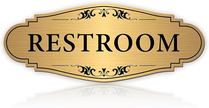 Restroom Sign Sticker for Business & Home, Self-Adhesive Brushed Gold | Elegant Bathroom Signs for Door, Durable & Waterproof Unisex Restroom Signage for House Toilet, Office, Store, Shop