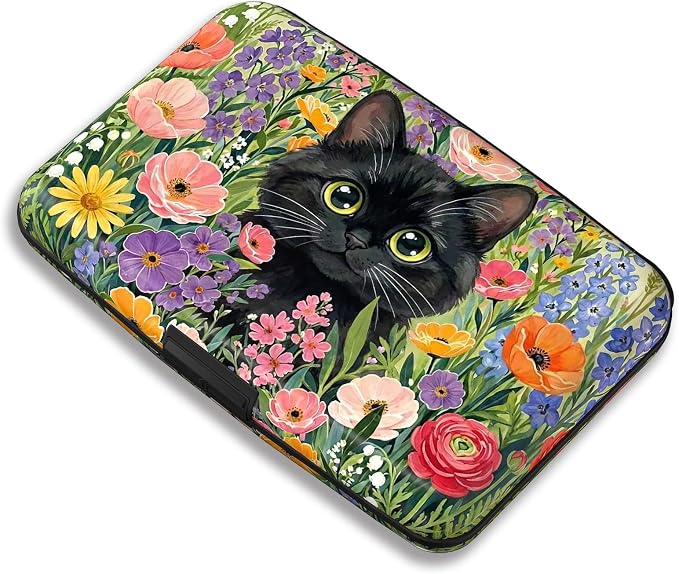 Maicican RFID Blocking Aluminum Credit Card Holder | Slim Metal Wallet for Women & Men, Business Card Case for Travel, Fits Front Pocket, Card holder wallet - Flower Cat