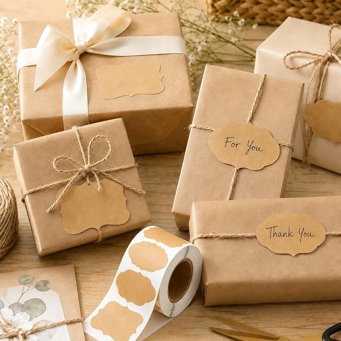 500 Pcs Kraft Paper Ingredients Label Stickers, 1.2 x 2 in Blank Gift Tag Stickers, Adhesive Labels to Write On, Labels for Jars, Storage Bins, Mason Jar Labels, Candle Labels
