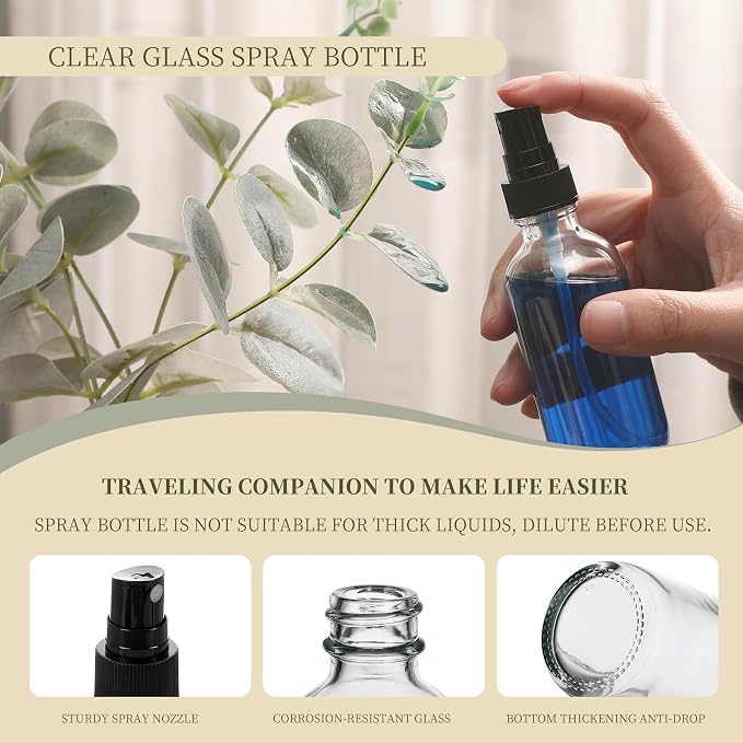 NOOEEISS Clear Glass Small Spray Bottles 2 oz 24 Packs,Fine Mist Sprayer Pretty Finish,Refillable Containers mini spray bottles for Cleaning Solutions and Skin Care (Clear 24Pack)