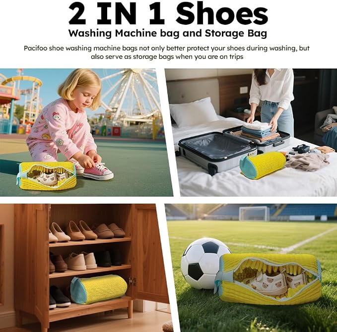 Shoe Washing Machine Bag: Shoe Washing Bag Keeps Clean - Reusable Laundry Shoe Bag for Sneaker Tennis Shoes(Yellow Children 2Pcs)