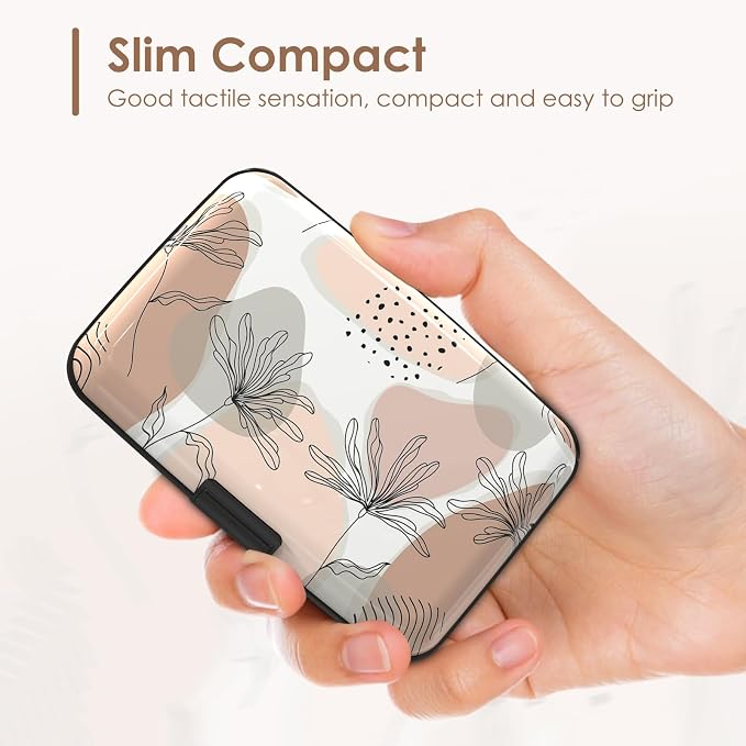 RFID Blocking Credit Cards Holder Mini Wallet Metal Business Card Case, Hard Protector Credit Card Case for Women Men, Abstract Leaf