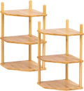 3-Tier Expandable Bamboo Corner Shelf - Dish/Plate Organizer for Cabinet, Kitchen Counter Shelf & Small Kitchen Shelf, Adjustable (Natural, 2-Pc 6.70" H)