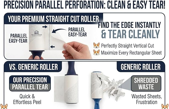 Extra Sticky Lint Roller, 3-Pack 300 Sheets, Pet Hair | Extra Sticky | Cat & Dog Hair | Straight-Cut Sheets | Navy Ergonomic Handles | Clothes | Furniture | 3 Complete Rollers