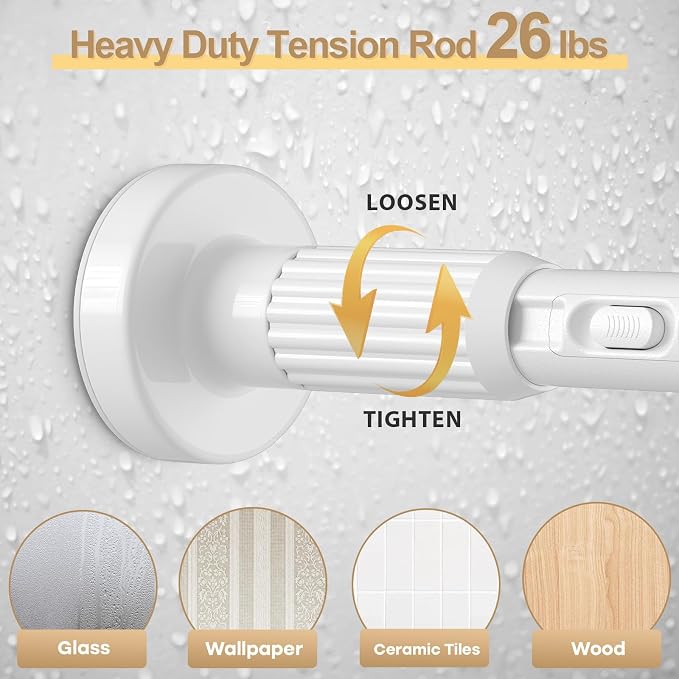 White Tension Curtain Rod 41-126In(4-10Ft), Long Outdoor Curtain Rod No Drilling for Window or Bathroom Patio, Adjustable Heavy Duty Shower Rod,Rod Diameter 1.26In-One-bond stretching