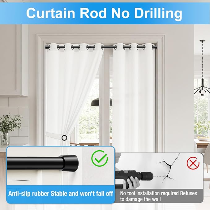 1 Pack Spring Loaded Tension Rod 48-59" Adjustable Curtain Rods No Drill Extendable Spring Rod Tension Curtain Rods For Window Kitchen Shelves Rv Refrigerator And Small Spaces,Black