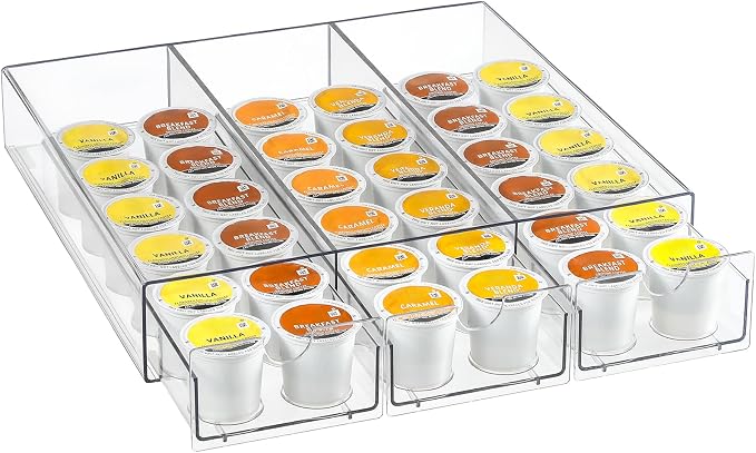 Clear Acrylic Coffee Pod Holder Organizer for K CUP, 36 Pods Storage for Kpods on Counter, Under Coffee Maker Countertop Drawer Organizer for KCUP, for Keurig Pod - Sturdy & Food Grade