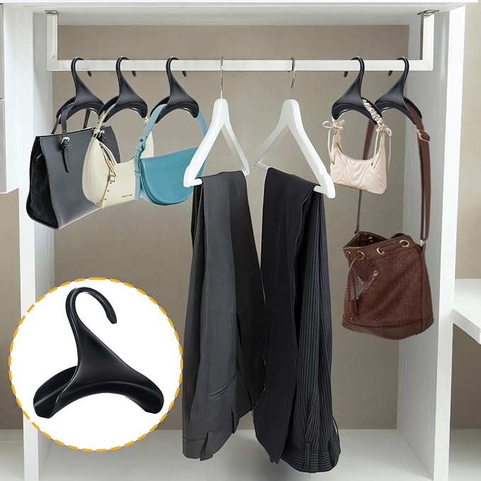 Bag Hanger, 12 Pcs Black Purse Hangers for Closet, Handbag Hangers for Closet, Handbag Organizer Hooks, Bag Organizer Hanging Hooks for Backpacks Satchels Tote Bag Home Storage (Black)