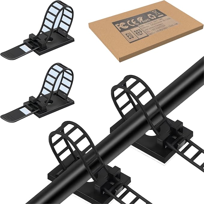 Adjustable Adhesive Cable Management Clips for Desk,Black,100 Pcs | Large self Adhesive Cable Ties Clips,Suitable for desks or wall adhesive wire organizer extension cord management clips
