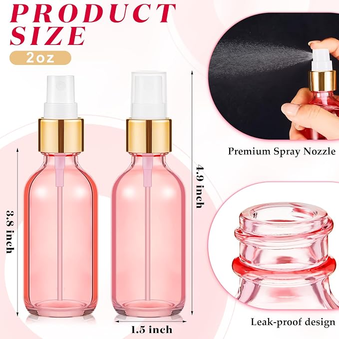Roshtia 30 Pcs Glass Spray Bottle Clear Empty Bottles Small Refillable Reusable Perfume Bottle with Fine Mist Sprayer Pump for Face Body Travel(2 oz,Rose Gold with Gold Lid)