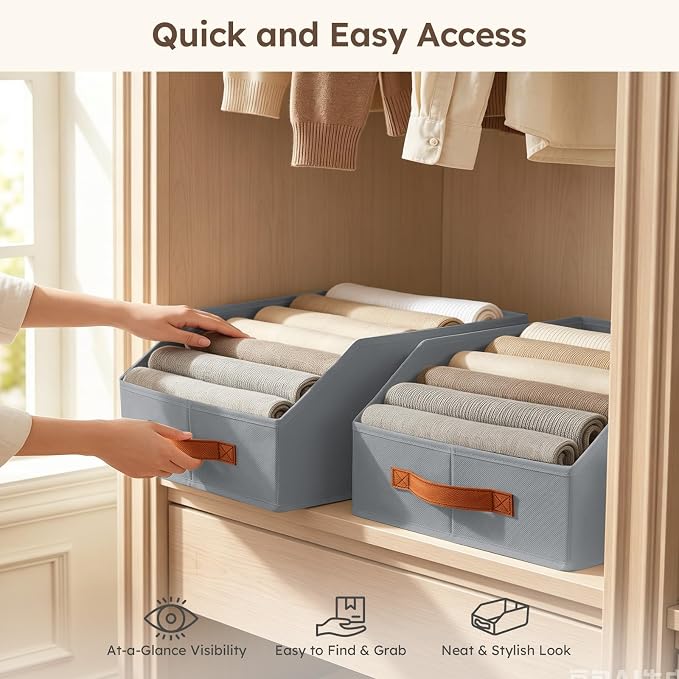 Homsorout Fabric Storage Bins for Organizing - 4 Pack Large Trapezoid Collapsible Storage Bins with Front Handle, Closet Organizers and Storage for Bedroom, Home Shelves, Small Spaces, Grey