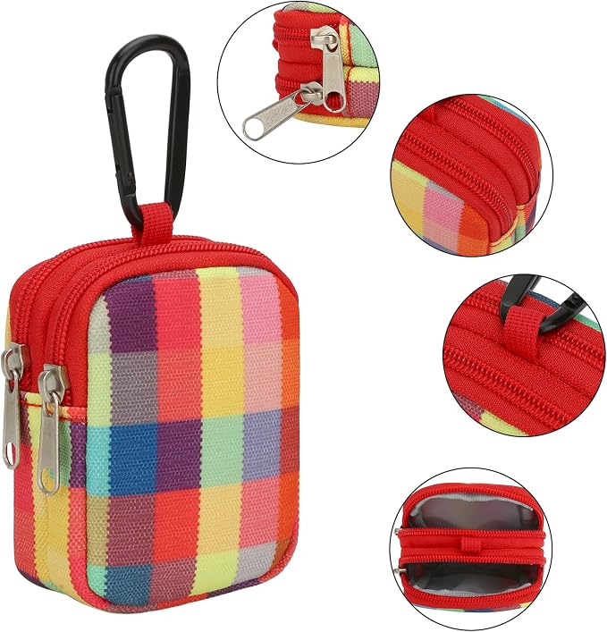 E-Tree Coin Purse with Carabiner Clip, Dual Layer Card Case Holder, Mini Pouch for AirPod Earphone Keychain USB Cable,Wallet, Small Accessories Organizer Bag for Women and Men (Colorful)