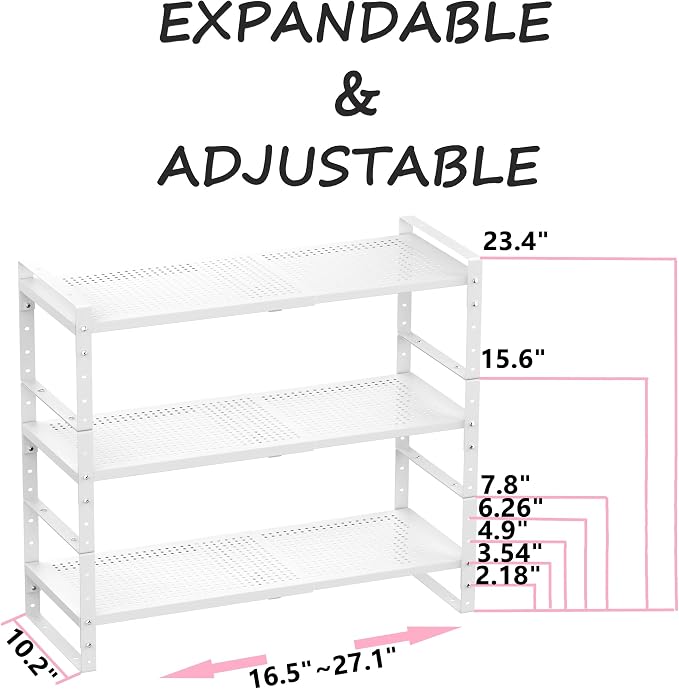 Multi-Functional Metal Shoe Rack, Space-Saving, Perfect for Entryway, Closet, Bathroom, etc. - Sturdy and Durable, High Weight Capacity（3PACKS/White/Large