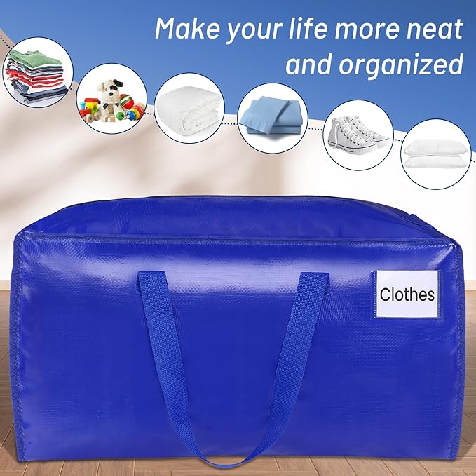 BlissTotes Moving Bags, Heavy Duty Moving Supplies & Storage Bags, Extra Large Packing Bags, Boxes with Tag Pockets, Collapsible Fold Flat Storage Totes, Alternative to Box and Bin, 76L, 8 Packs