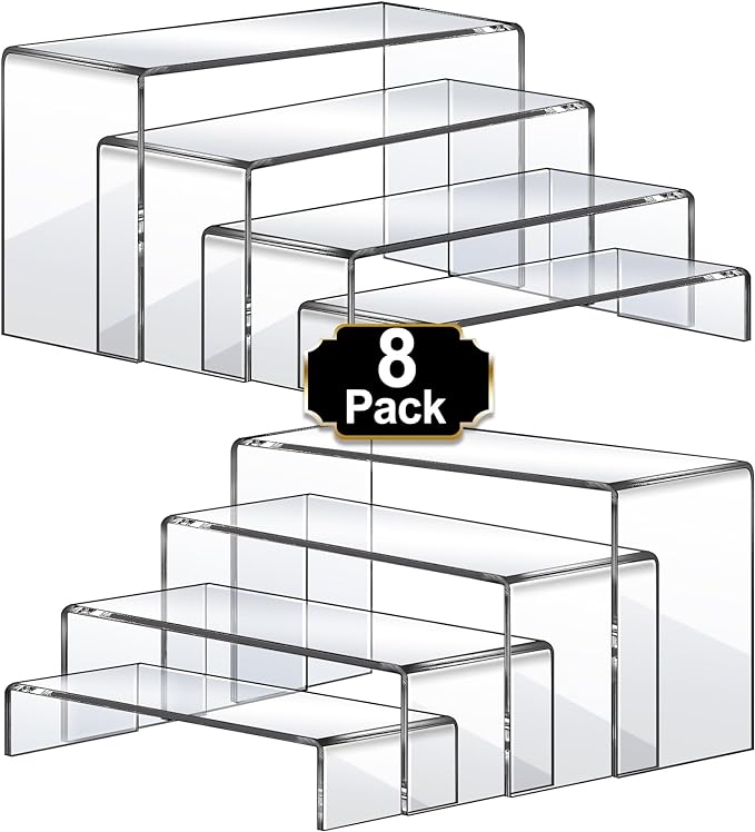 Aheroi Acrylic Risers Display Stands, Acrylic Stands for Display 8Pcs 2Set | Clear Acrylic Display Risers,Display Shelf for Decor,Dessert Table Risers for Display, Cupcake food cake Stand(7"L~8"L~9"L)