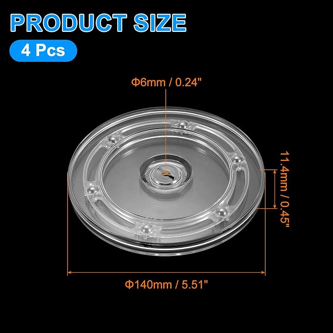 uxcell 4Pcs Acrylic Lazy Susan Turntable, 5.5 Inch Clear Turntable Organizer Ball Bearing 360 Degree Rotating Tray for Spice Rack Table Cake Kitchen Pantry Decorating Bathrooms