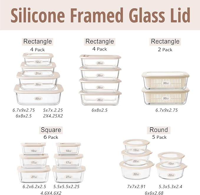 Urban Green Glass Food Storage Containers with Glass Lids, Microwave Safe Food Container Set, Airtight Food Container Set, LeakProof, 100% Plastic Free, White Color, 4pack