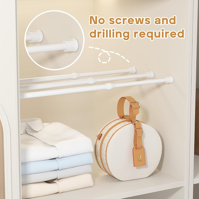 Spring Tension Curtain Rods 12–19 Inch White 2 Pack | No-drill & tool-free setup. Fits windows, kitchens, doorways. Rust-resistant, great for light curtains.