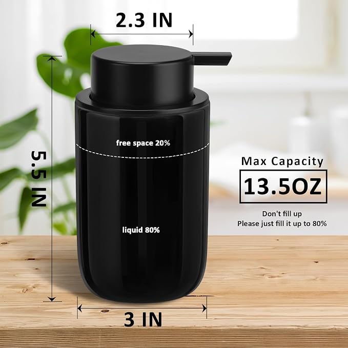Soap Liquid Dispenser Ceramic with Easy-to-Press Pump Hand Liquid Dispenser for Shampoo Bathroom Countertop 13.5 oz