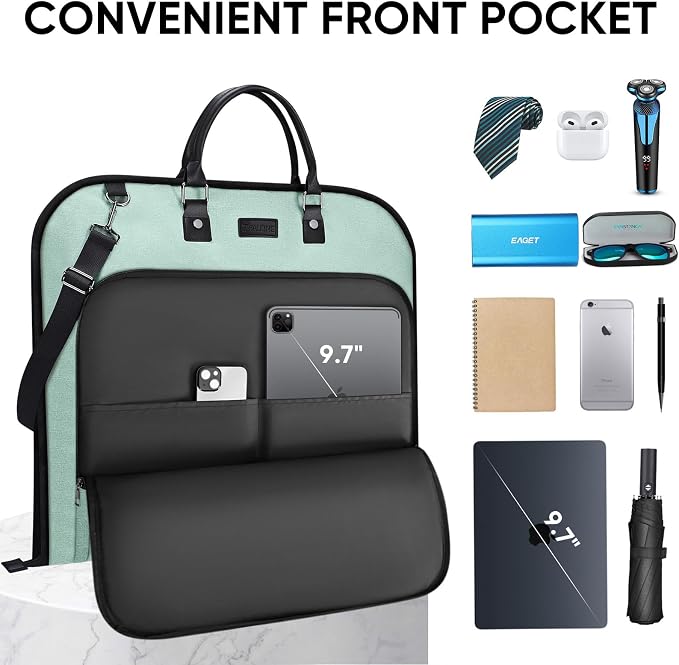 BALEINE Travel Garment Bag, Travel Suit Bag for Men, 42'' Waterproof Carry on Garment Bag for Hanging Clothes, Garment Duffel Bag for Travel Business (Mint Green)