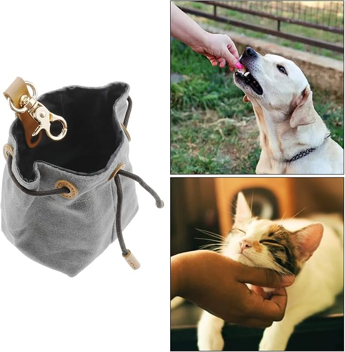 Create idea Dog Treat Pouch Cleanable Dog Treat Training Bag with Clip and Drawstring Pet Snack Bag Food Storage for Dog Training Outdoor Activities Walking Grey