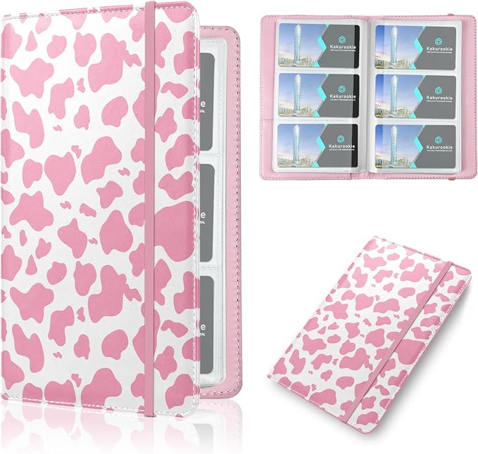 Floral Business Card Book Holder Organizer for Women, 240 Card Capacity, Stylish Name Card and Credit Card Holder for Professionals (Cow-Pink)