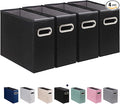 4 Pack Letter Size File Storage Box Collapsible, Fabric Hanging File Folders Organizer, Portable Office Document Holder with Metal Handle, Smooth PVC Rails, Black