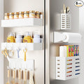 Magnetic Spice Rack for Refrigerator,6 Pack Magnetic Shelf,Fridge Magnet Organizer with Paper Towel Holder,Utensils Racks,Hook Rack,Deepened Basket,Fridge Organizers and Storage White(6 Pack)