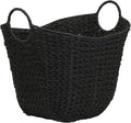 Household Essentials Handwoven Paper Rope Storage Basket with Metal Frame and Handles, Black