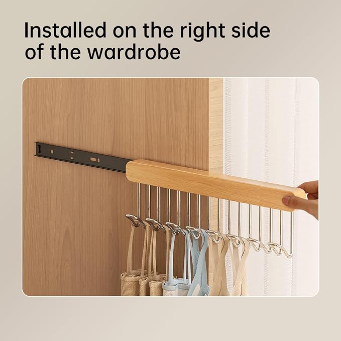 16.2 inch valet rods for closets, extendable and pull-out wardrobe pole for hanging clothes, wardrobe pole with metal hooks, closet valet rod slide out （Right hook
