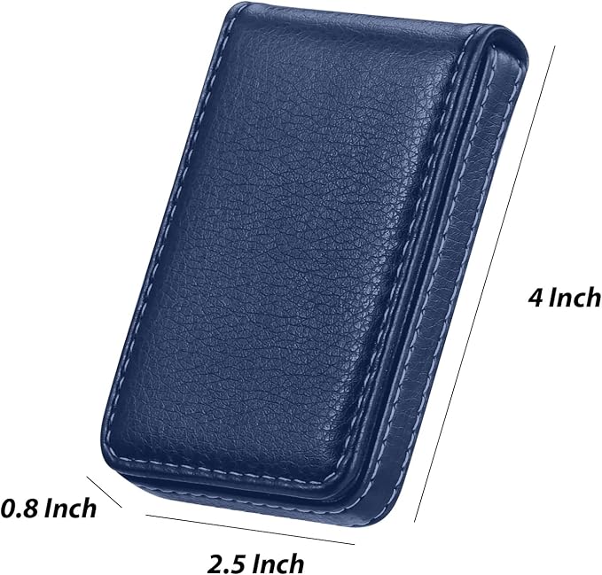Outus 2 Pcs Business Card Holder, PU Leather Business Card Case Pocket Wallet with Magnetic Shut for Men Women(Coffee and Blue,Classic)