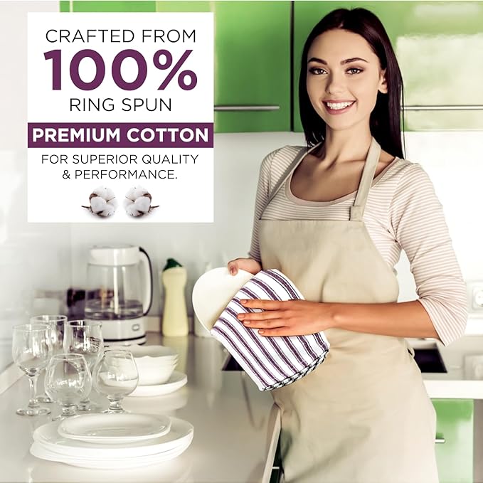 Stripe Kitchen Towels Decor Hanging Loop Tea Dish Towels Boho Absorbent Festive Gift Set of 6 Pantry Reusable 18x28 Inch Kitchen Dish Towels|Trendy Spring French Stripe|Purple