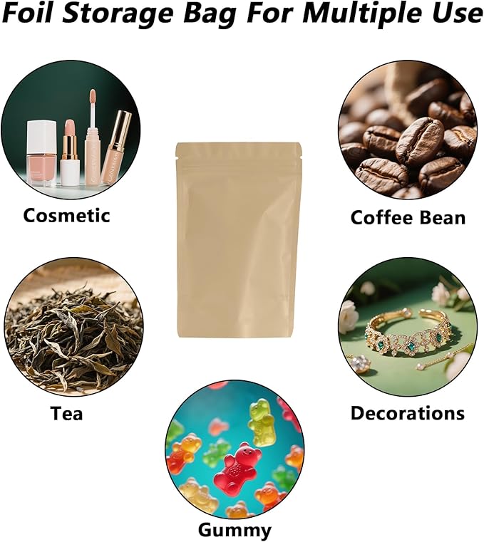 100PCS Smell Proof Resealable Pouch Bags,ULIFESTAR Aluminum Foil Flat Food Storage Bag,Sealable Pcsaging Zipper Pouches with Tear Notches for Pcsaging Lipgloss,Jewelry,etc(10*15cm/3.94*5.91",Gold)
