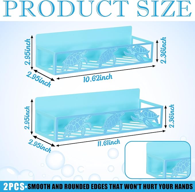 Beeveer 2 Pack Sea Turtle Magnetic Spice Rack Blue Metal Fridge Magnet Storage Basket for Refrigerator Condiment Seasoning Bottles, Coastal Kitchen Organizer Home Decor Accessories