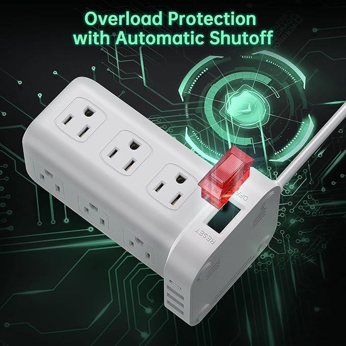 Power Strip with 12 Outlets 4 USB (1 USB C), 16.5Feet Extension Cord with Multiple Outlets, Charging Station, Power Strip Tower, Home Office Desk Supplies