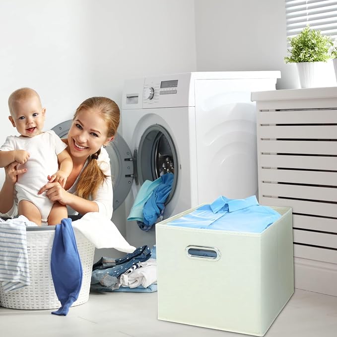 Fabric Cubby Storage Bins,13x13x13 Inches ,Cube Organizer Bin Foldable Storage Boxes with Dual Handles Fabric Organizer Box and collapsible Storage basket,Set of 8,Creamy-White